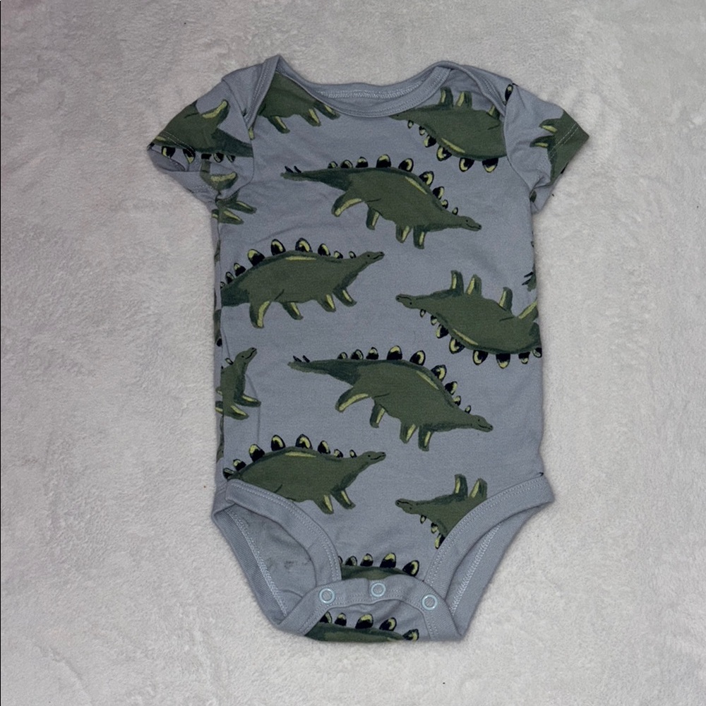 (3 for $10) Carter's Green Dinosaur Print Gray Bodysuit